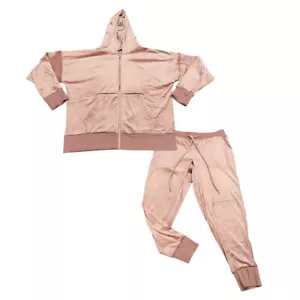 Felina 2 Pieces Velour Hoodie Jacket w Joggers Pants Lounge Set Large Size Pink - Picture 1 of 12