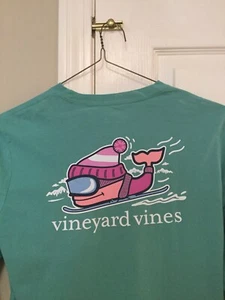 Vineyard Vines Girl's Ski Whale Green Long Sleeve T-Shirt Large 14 NWT - Picture 1 of 6