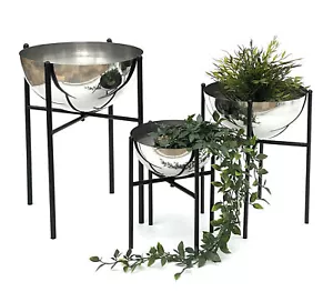 Blumenhocker Metall mit Topf Schwarz Silber Blumenständer 96257 Blumentopf - Bild 1 von 12