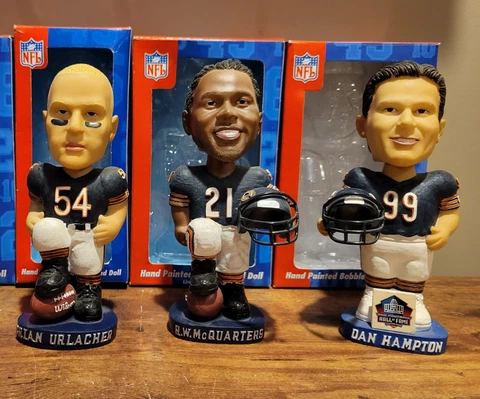 Chicago Bears 3pc Bobblehead Lot Urlacher McQuarters Hampton HOF Cover