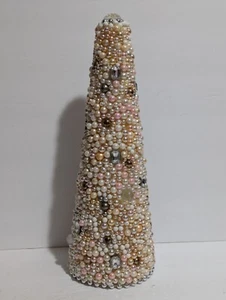Handmade 12" Jeweled Christmas Tree Holiday Decoration Vntg Jewelry Finds Pieces - Picture 1 of 7