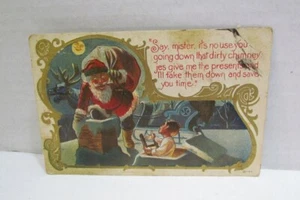 ANTIGUA POSTAL DE NAVIDAD SANTA CLAUS CON NIÑO EN CHIMENEA CÓMICA DECIR, SEÑOR... - Imagen 1 de 2