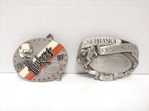 Set of 2 Vintage Nebraska Cornhuskers Football Belt Buckle's - Read Descript Cover
