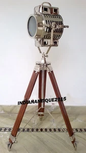 Nautical Searchlight Tripod Spotlight Floor lamp Wooden Stand Home & Hall Decor - Picture 1 of 5