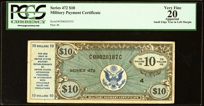 Military Payment Certificate   $10  Series 472    PCGS  Very Fine 20 - Image 1 of 3