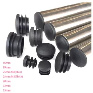 Round Plastic Blanking End Caps Tube Pipe Inserts Plugs Bungs / Black Domed Thin - Picture 1 of 4