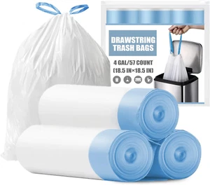 4 Gallon Small Trash Bags, Drawstring, Unscented, 57 Count - Picture 1 of 12