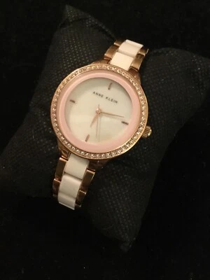 Anne Klein Womens AK/1418 Swarovski Crystal Accented Gold-Tone and Ivory Ceramic - Image 1 of 4