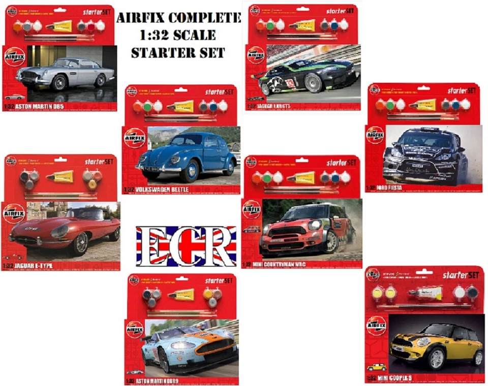 AIRFIX AUTO ICONICHE 1:32 SET DI INIZIO COLLA PENNELLO 4 COLORI ACRILICI - Immagine 1 di 1