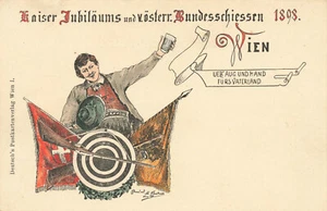 Germany Jubilaums und Vosterr Bundesschiessen1898 Artist Signed Postcard - Picture 1 of 2