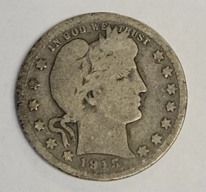 1915 D Barber Quarter AG ca. gute 90% Silber 25c US Type Münze Denver Mint - Bild 1 von 2