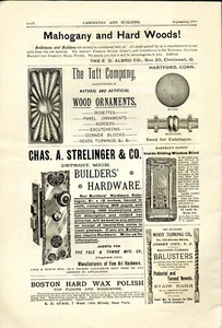 1890 Carpentry Print Ad MAHOGANY & HARD WOODS, WOOD ORNAMENTS HARDWARE Hartford - Picture 1 of 2