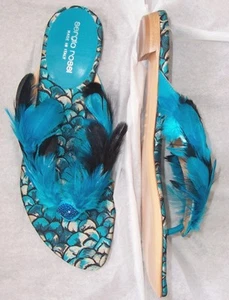 Scarpe sandali slide SERGIO ROSSI blu nero piuma cristallo impreziosito 38 8 - Foto 1 di 3