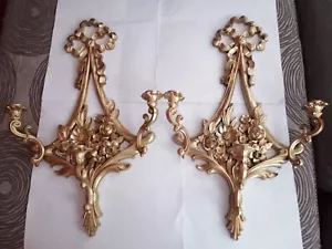 Vintage Ornate Syroco 3 Candle Holder Wall Sconce - Picture 1 of 4
