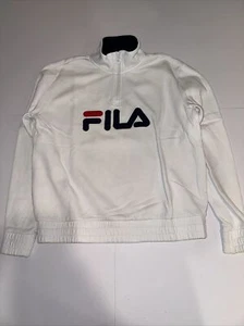 FILA Collared Sweatshirt Adult Small White Embroidered Spell Out Logo Cotton - Picture 1 of 8