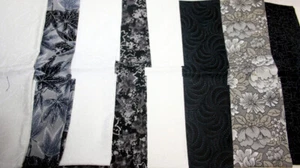 9 FAT QUARTERS - BLACK, WHITE AND GRAY - 100% COTTON FABRIC - Picture 1 of 3