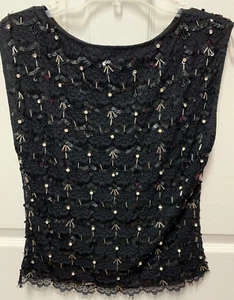 Alice + Olivia top size XS black Lace sleeveless Beaded Sequins lined rhinestone - Bild 1 von 10