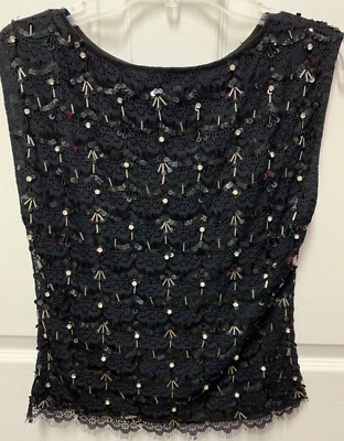 Алиса + Оливия верхний размер XS черный кружевной без рукавов бисером блестки с подкладкой стразы - Изображение 1 из 4