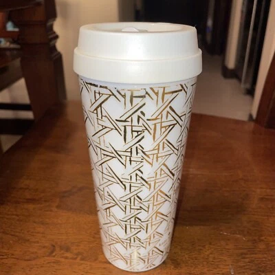 Kate Spade Travel Tumbler Gold Ribbon Cream Colored - Image 1 of 4