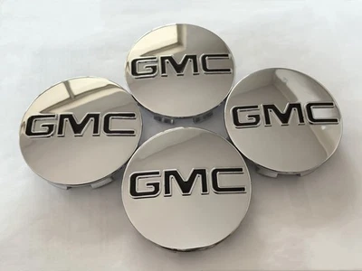 Juego de 4 tapacubos centrales cromados con logotipo negro 83 mm para GMC 9595759 Foto 1 de 2