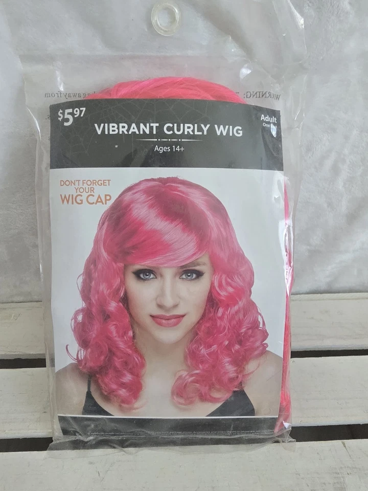 Peruca encaracolada rosa quente Halloween Cosplay NOVO - Imagem 1 de 2