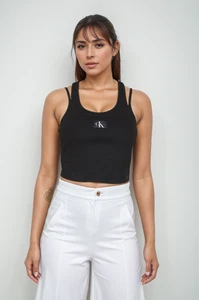 Calvin Klein Badge Rib double Layer Top crop black Gr.XL 40/42 - Bild 1 von 3