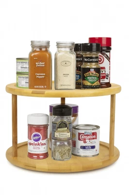 Bamboo Lazy Susan Turntable Organizer 2 Tier Spice Rack Kitchen for Countertop - Image 1 of 3