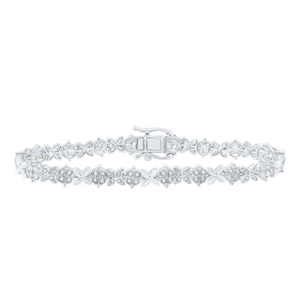 Sterling Silver Diamond Women's 6.75mm Cluster XO Tennis Bracelet 1/3 CT | 7" Foto 1 de 1