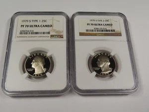 1979 S TYPE 1 + TYPE 2 NGC PF 70 ULTRA CAMEO WASHINGTON QUARTER COINS - Picture 1 of 13