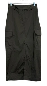 Neuwertiger Samt Damen Cargo Bleistiftrock olivgrün vorne geschlitzte Taschen US Größe 6 - Bild 1 von 7