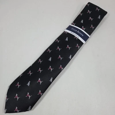 Corbata en punta con estampado de perro de ónix negro CLUB ROOM para hombre - nueva con etiquetas Foto 1 de 4