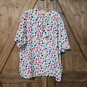 Women’s Notations 1X Blouse Tie Neck Polka Dot Print Short Sleeve 100% Polyester - Picture 1 of 6