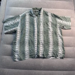 Bobby Chan 100% Seda Hombres 5XL Verde Abstracto Geométrico AOP Botón Manga Corta - Imagen 1 de 5