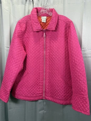 Quacker Factory Jacket Womens XL Pink Quilted Silk Full Zip Rhinestone Trim - Image 1 of 4