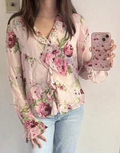 Vintage Size 18 Laura Ashley Silk Floral Frill Blouse - Picture 1 of 9