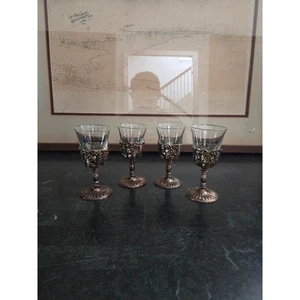 Juego de 4 vasos cordiales de filigrana italianos vintage de latón ornamentados 3,75" rococó - Imagen 1 de 10