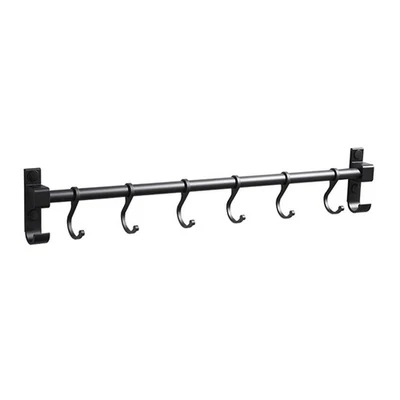 40cm Black Wall Mounted Kitchen Utensils Rack with 6 Hooks for Hanging Pots - Изображение 1 из 4