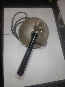 Vintage Industrial Work Light Trouble Lamp Heavy Duty Metal Bell Shade Cloth Cor - Picture 1 of 18