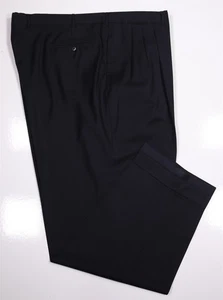 Saint Andrews Solid Navy Blue Super 120's Wool Pleated Dress Pants 42x32 - Picture 1 of 7