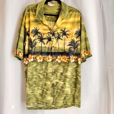 Camisa Hawaiana Floral Verde Moda Winnie De Colección 100% Rayón Ropa de Hombre 2XL Vacaciones Foto 1 de 4