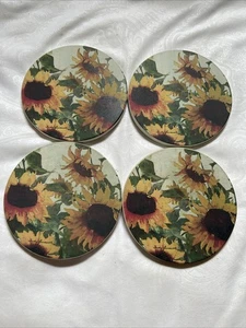 Sonnenblume Getränk Untersetzer 4er Set Keramik Kork Unterlage signiert vom Künstler  - Bild 1 von 6