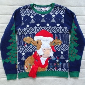 Holiday Time Ugly Christmas Sweater Cow Medium - Picture 1 of 5