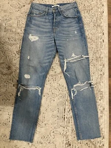 Grlfrnd Womens 'Karolina' Slim Straight High Rise Distressed Jeans Blue Size 25 - Picture 1 of 11