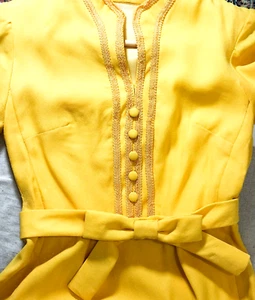 Vintage 1970s Maxi Dress Yellow Belted Long Sleeve Bridesmaid Handmade Sz 6-8 - Picture 1 of 10