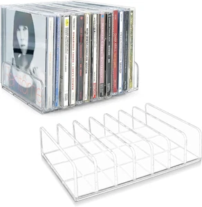 2 Pcs Clear Acrylic CD Holder, DVD/CD Display Rack & CD Storage Box & Vinyl Reco - Picture 1 of 12