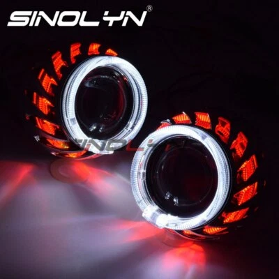Bixenon Projector Car Headlight Lens Spiral Hotwheels Double LED Angel Eyes Halo - Image 1 of 4
