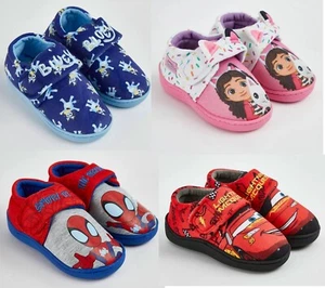 Boys Girls Character Slippers Easy Touch Fasten Slippers Kids Indoor House Shoes - Picture 1 of 44