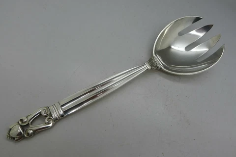 GEORG JENSEN STERLING SILVER ACORN PATTERN SALAD SERVING FORK LOWEST PRICE Cover
