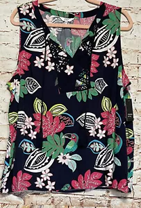 Camisa sin mangas Crown & Ivy XXL tropical floral borlas tucán novedad (Z) - Imagen 1 de 7