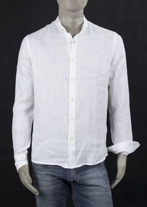 CENSURED CAMICIA BIANCA IN LINO 100% COLLO COREANA M-LUNGA REGULAR - Foto 1 di 5